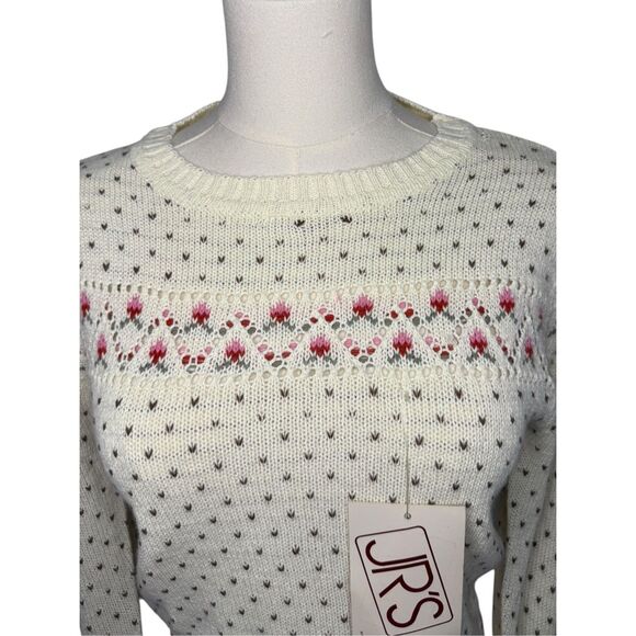 Vintage Macys JR’s Women’s Medium Crewneck Knit Sweater Hearts Floral 90s NEW - Picture 2 of 7